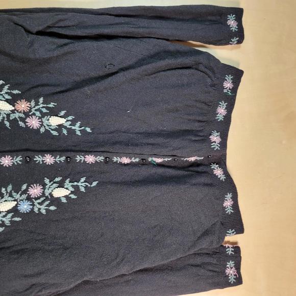 Vintage 1960s Black Embroidered Beaded Lined Wool Cardigan Women Sz 42 EU/XL US - Picture 8 of 11